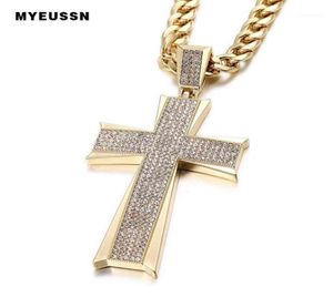 Bijoux hip hop grand pendentif cross iced out brillant cristal fashion bling bling cross hommes collier collier joaillerie14387791