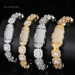 Hip Hop Jewelry Men 10 mm Cover Flip Iced Out VVS Moisanite Diamond Bracelet Sier Bling Rock Candy Tennis Chain pour femmes