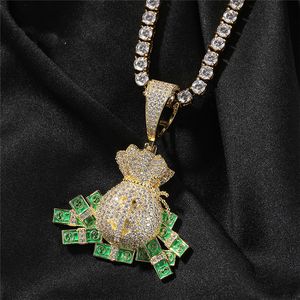 Bijoux Hip Hop pour hommes, pendentif de sac d'argent en zircone, marque tendance, collier, chaîne de pull