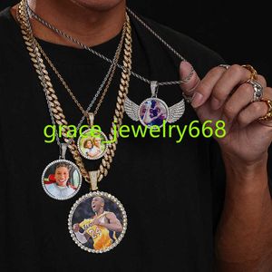 Hip Hop Jewelry Men Women 18K Gold vergulde Iced Out Zirkon Diamond Aangepaste Blanco Photo Memory Locket Hanger Picture Necklace