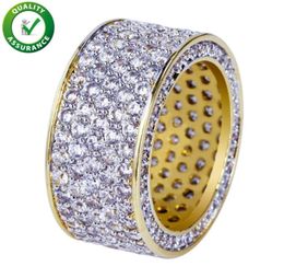 Hip Hop Jewelry Mens Anillo de oro Hele Out Rings Micro Pave Pave Cubic Zircon Promise Diamond Finger Finger Anillos de lujo Marca Personali2390501