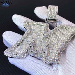 Hip Hop Sieraden Heren Iced Out Custom M Brief Hanger 925 Sterling Zilver Baguette VVS Moissanite Diamond Naam Eerste Hanger