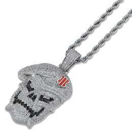 Hip Hop bijoux Micro pavé noir Ops squelette crâne pendentif colliers argent cubique Zircon glacé Zircon bijoux mâle cadeau 2525