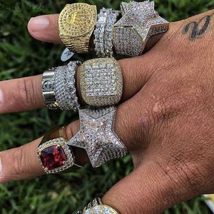 Bijoux hip hop Moisanite Anneaux Diamond Zircon Gold plaqué glacé anneaux pour hommes
