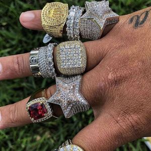 Bijoux Hip Hop Moissanite anneaux diamant Zircon plaqué or anneaux glacés pour hommes