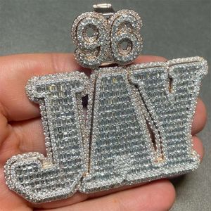 Hip Hop -sieradennaam Jay ketting Iced Out Lab Gegroeide Baguette Cut VVS Moissanite Diamond Aangepaste Letter Pendant