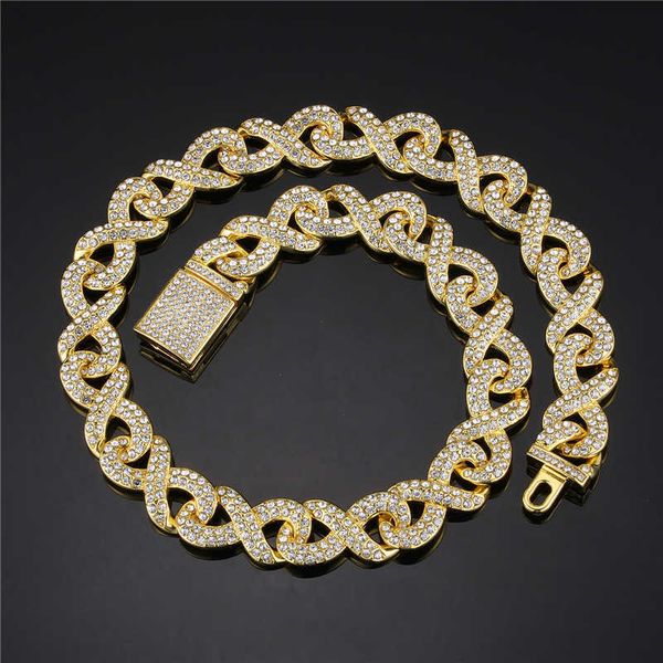 Ensembles de bijoux Hip Hop 15mm plaqué or chaîne cubaine collier cristal diamant collier ras du cou hommes Miami glacé collier infini