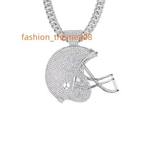 Hip Hop Sieraden Zilveren Sterling Iced Out Hockey Helm Hanger Met Volledige Iced Out Cubaanse Link Chain Hanger Ketting