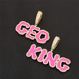 HIP HOP Sieraden Solid Back Custom Name Pink Oil Letters Hanger Kettingen Voor Mannen Dames Bling Bling Sieraden