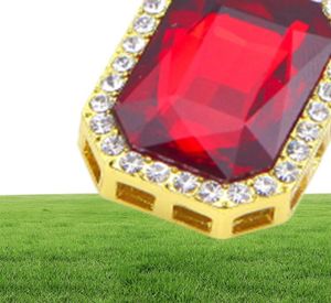 Hip Hop Jewelry Square Ruby Sapphire rouge bleu vert noir blanc gemmes en cristal collier 24 pouces chaîne en or pour hommes mode J7770409