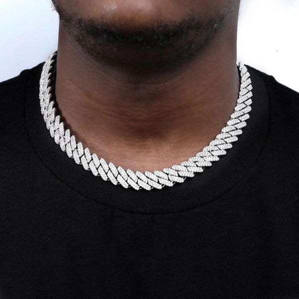 Bijoux Hip Hop en argent Sterling 12mm, collier glacé VVS Moissanite, chaîne à maillons cubains