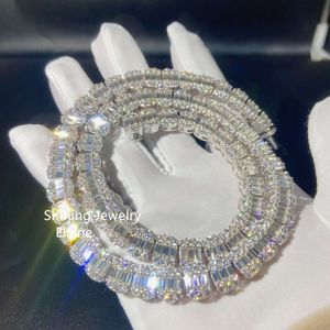 Hip Hop Jewelry Tennis Chain Baguette VVS Moisanite Diamond Sterling Silver 925 Collier Cuban Link Men