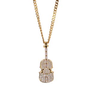 Hiphop sieraden De vioolvorm Clear t cz zirkonen hanger ketting verguld met ketting voor mannen dames mooie minnaar cadeau rapper juwelen 272p