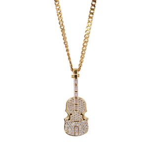 Hip Hop Sieraden De Viool Vorm Clear T CZ Zirkonia Hanger Ketting Verguld met Ketting voor Mannen Vrouwen Mooi Minnaar cadeau Rapper J261u