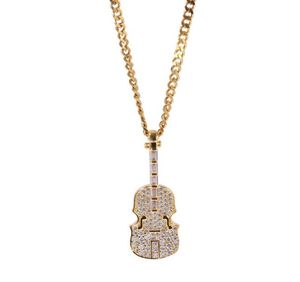 Hip Hop Bijoux La Forme De Violon Clair T CZ Zircons Pendentif Collier Plaqué Or avec Chaîne pour Hommes Femmes Joli Amant Cadeau Rappeur J4041378