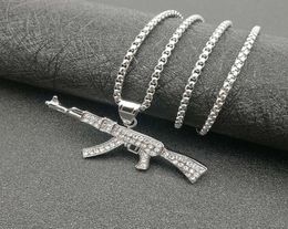 Hip Hop bijoux titane acier plaqué or diamant Ak47 pendentif collier 6CC34599020
