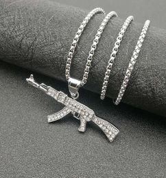 Hip Hop bijoux titane acier plaqué or diamant Ak47 pendentif collier 6CC39533126