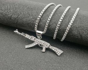 Hip Hop Sieraden Titanium Staal Vergulde Diamant Ak47 Hanger Ketting 6CC34599020