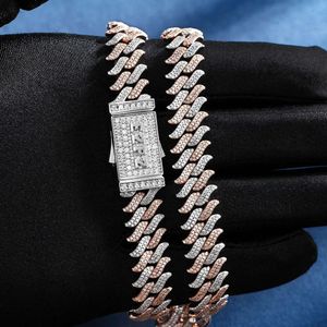Hip Hop -sieraden Twee tonen Moissanite Diamond 925 Sterling Silver Iced Out Gold Plated Miami Cuban Link Chain