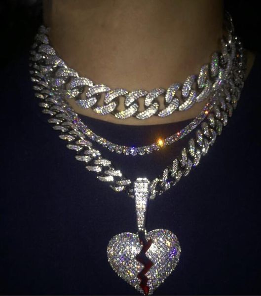 bijoux hip hop avec des chaînes glacées Zircon Vintage haute qualité amour coeur pendentif collier en acier inoxydable bijoux en gros mens collier