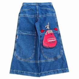 Hip Hop JNCO Jeans Y2k para hombre Harajuku Canguro Gráfico Bolsillo grande Azul Vintage Baggy Jeans Gótico Cintura alta Pantalón ancho d9qU #