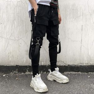 HIP-HOP JOINGER Heren Black Harem Overalls Multi-Pocket Lint Zakken Potlood Broek Streetwear Broek Patchwork Ripped Sweatpants X0621