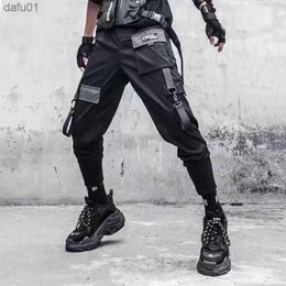 Hip Hop Joggers Men Letter Ribbons Cargo Pants Track Tático Casual Techwear Calça Masculina Moletom Esporte Streetwear L230520