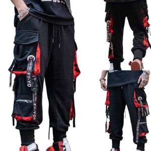 Hip Hop Joggers Hommes Lettre Ribbs Cargo Pantalon Poches Piste Tactique Casual Techwear Pantalon Homme Pantalon de Survêtement Sport Streetwear S7vV #