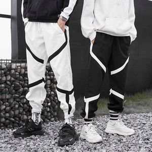 Hip Hop Joggers Pantalon Hommes 2020 Automne Cordon Taille Lâche Piste Pantalon Hip Hop Pantalon Streetwear Noir Blanc S-XXL X0615
