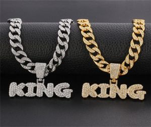 Hip Hop King Letters Hangketting met Miami Cubaanse ketting Iced Bling Hiphop Kettingen mannelijke charm sieraden cadeau 22021736109062729269