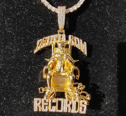 Hip Hop Large Death Row Records Collier Pendant 5A Zircon 18K Real Gold plaqué4306447