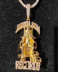 Hip Hop grote dodencel Records hang ketting 5a zirkon 18k real gold vergulde9229954