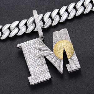 Hip Hop Grote M Letter Hanger Ketting Bling 5A Zirkoon Echte Wit Vergulde Sieraden