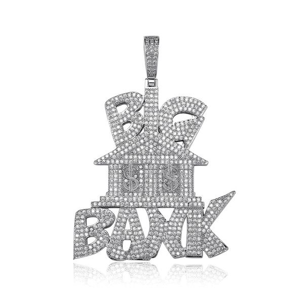 Collar con colgante de gran BANCO con letra de diamante de gran tamaño de Hip Hop, chapado en oro y plata, regalo de joyería ostentosa para hombre