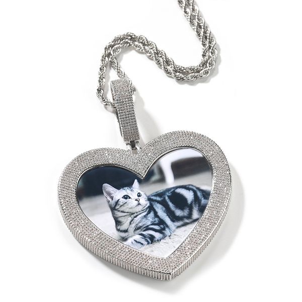 Hip Hop grande taille amour coeur forme personnalisé Photo pendentif collier bricolage cadeau personnalisé