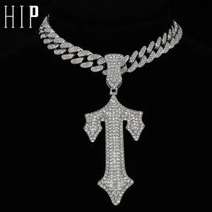 Hip Hop lettre glace croix épée collier avec 13mm chaîne cubaine Rap chanteur pendentif collier 240210