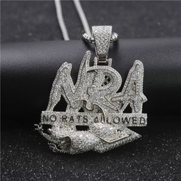 Hip Hop Lettre Collier PAS DE RATS AUTORISÉS Pendentif Glacé Plein Zircon Hommes Bling Bijoux Cadeau