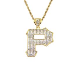 Lettre hip hop p diamants colliers pendentifs pour hommes Capital en alliage Collier de luxe en acier inoxydable