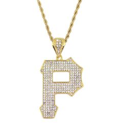 hip hop Lettre P diamants pendentif colliers pour hommes alliage Capital collier de luxe en acier inoxydable chaînes cubaines amant bijoux 8308222