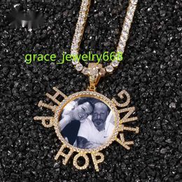 Hip Hop lettre Photo pendentif cuivre ensemble Zircon créatif bricolage hommes à la mode collier bijoux