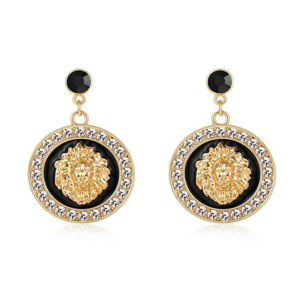 Hip Hop Lion Head Charm Boucles d'oreilles Gold Color Alloy Crystal Black ENAMEL BASKELBALLES Costumes bijoux 4030208