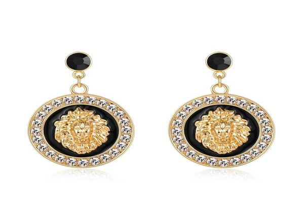 Hip Hop Lion Head Charm Boucles d'oreilles Gold Color Alloy Crystal Black ENAMEL BASKELL BASKIVES Costume bijoux 4037667