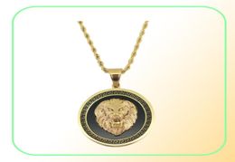 hip hop tête de lion colliers pendentif rond pour hommes collier de luxe animal occidental chaînes cubaines en acier inoxydable bijoux de chien 48008594436
