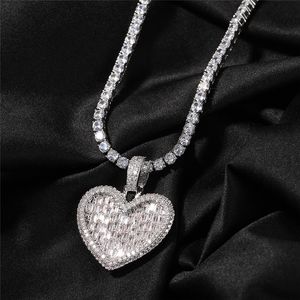 Hip Hop amour coeur forme pendentif cuivre ensemble Zircon Vertical T carré plein diamant pendentif collier Couples bijoux