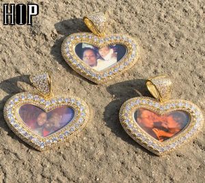 Hip Hop forme d'amour glacé Bling sur mesure Po cubique Zircon collier pendentif pour hommes bijoux avec chaîne de Tennis CX2007252909374