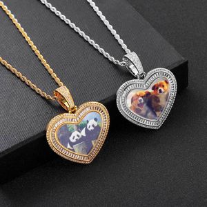 Hip Hop Amant Coeur Personnalisé Photo Pendentif Colliers Bling Memorial Frame Médaille