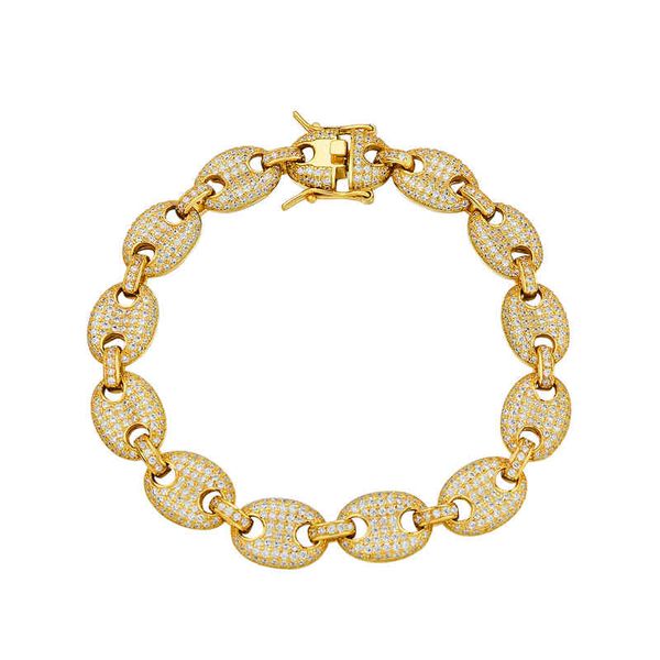 Hip Hop Luxury Coffee Bean Bracelet 18k chapado en oro Iced Out CZ 925 Sterling Sier Men Cadenas de moda