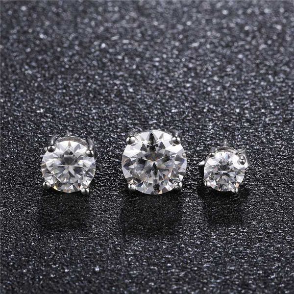 Hip Hop Luxury Jewelry Classic S925 Sterling Silver Vermeil Moissanite Earring Iced Out Vvs Round Cut Diamond Studs Boucles d'oreilles