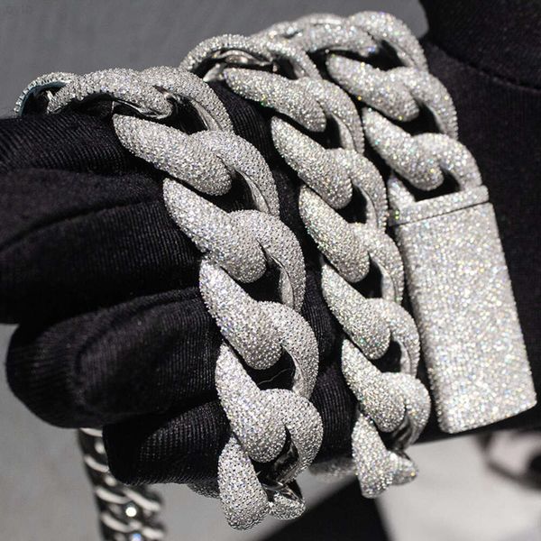 Hip Hop Luxury Miami Cubain Chaîne de 20 mm Largeur Huit rangées Moisanite Diamond Full Iced Out Cuban Link Chain Collier