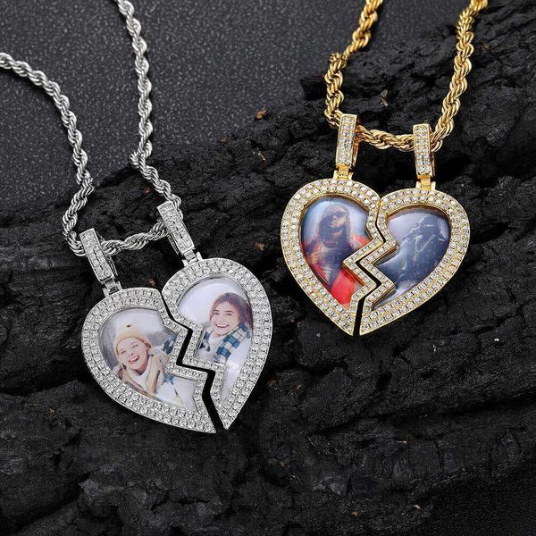 Hip Hop aimant amour pour hommes collier à la mode marque personnalisé Micro ensemble Zircon cadre Photo pendentif